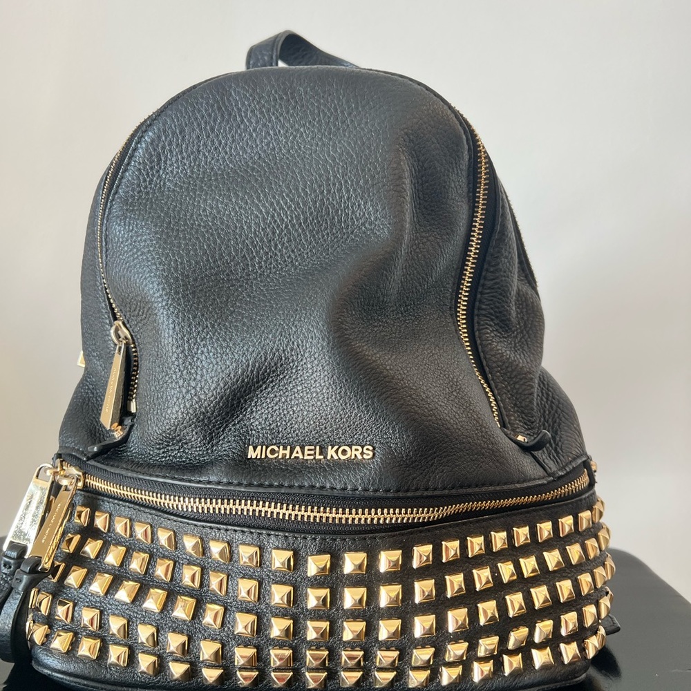Michael Kors Black Backpack with Gold Studs